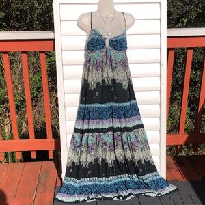 Bohemian Black & Blue Floral Maxi Dress